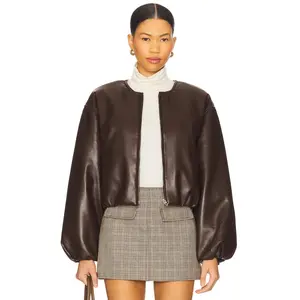 BLANKNYC Cropped Leather Bomber in Grand Slam