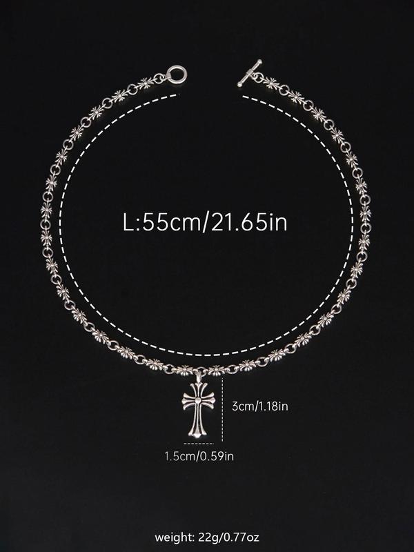 Vintage Silver-Color Fashion Cross Necklace with OT Clasp, Perfect for Parties, Date Nights and Everyday Wear, Ideal Gift for Loved Ones