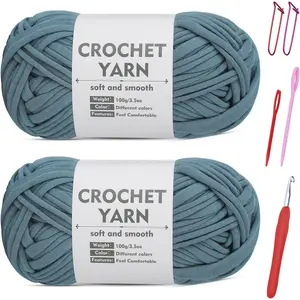 2 Pack T-Shirt Yarn Set, Gray Blue Knitting Crochet T Shirt Yarn, Tshirt Yarn Kit for Crocheting, Ribbon Cotton Yarn, Knitting Ball