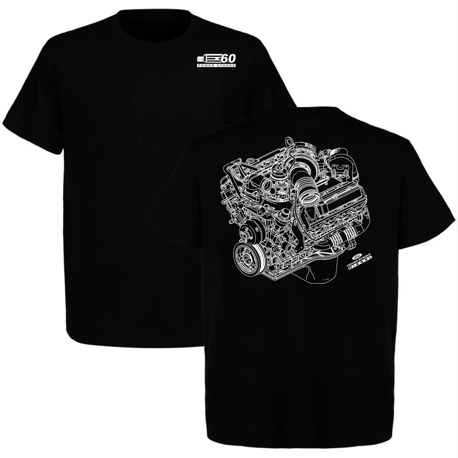 Ford Powerstroke 6.0L Blueprint Engine 2 Sides T-shirt, Car Parts Enthusiast Shirt, Perfect For Truck & Car Lovers, Full Size, Full Color