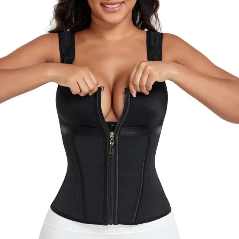 Women's Top Colombian Fajas Shapewear with Bra - Soft Lightweight Stretchy Fabric, Adjustable Shoulders, Front Zipper Corset, Tummy Control, Comfortable Wrap Girdle, Compression Support for Everyday Wear, Workout