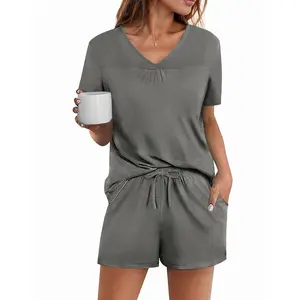 Avidlove Women's Shorts Pajama Set Short Sleeve Sleepwear Nightwear Pjs S-XXL Breathable Crew-neck Top with Elastic Waist & Drawstring Loungewear