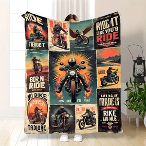 1pc Motorcycle Enthusiast Flannel Fleece Throw Blanket Contemporary Style All Season Cozy Fabric 100 Polyester 200-250gsm Perfect Gift for Bikers Birthday or Occasion