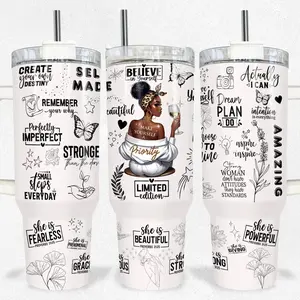 Love Yourself Black Woman 40oz Tumbler Design, Inspirational Black Woman Tumbler Wrap, Positive Affirmations Tumbler PNG Digital Files