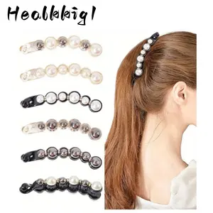 6Pearl Hair Accessories Set (6pcs) - Ponytail Holder, Hair Clip with Rhinestones, Suitable for Ladies with Thick And Fine Hair