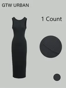 Women's Solid Backless Tank Dress, Minimalist Casual Plain Sleeveless Dress for Summer, Women's Clothing for Daily Wear