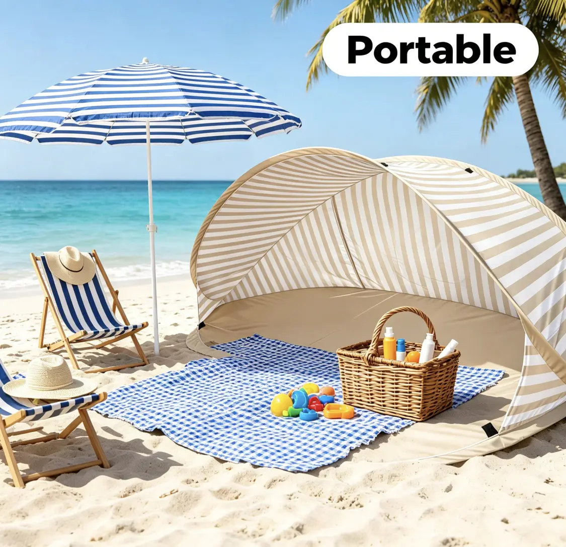 2-Second Quick-Open 2-Person Beach Tent - A portable, foldable, quick-open tent that's easy for everyone to set up. A must-have for trips and outings, perfect for beach vacations, outdoor team activities,  camping, or just relaxing at home outdoors.