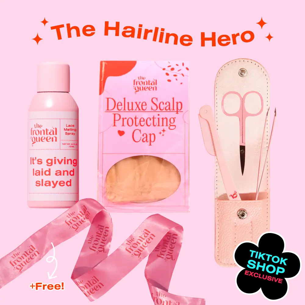 The Frontal Queen HAIRLINE HERO KIT – No White Cast Lace Melting Spray, HD Wig Cap, and Hairline Goals Kit with FREE Satin Melting Band | Invisible Lace Finish, Soft Hold, Beginner-Friendly Wig Install Tools for Flawless Frontals and Closures