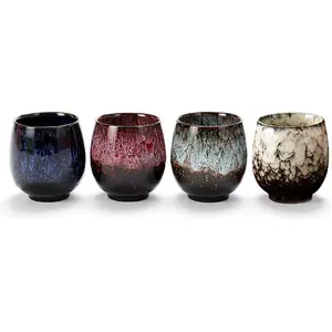 Jianzhan Ceramic Teacup, Kung Fu Tea Set, Coffee cup，Yerba Mate Set Ceramic Mate CupSet of 4 (4 colors)