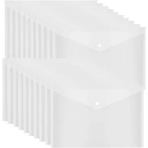 20 Pcs Clear Plastic Envelopes with Snap Button Closure, Waterproof Transparent File Folders for Documents, Fit Letter & A4 Size, Ideal for School Office Stationery Supplies