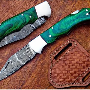 Handmade Damascus Pocket Folding Knife Gife for Husband , Boyfriend,Anniversary