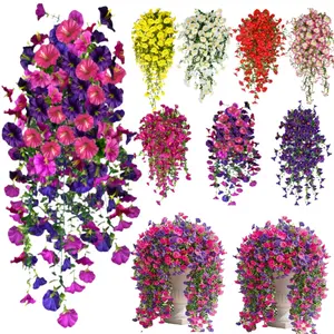 Artificial Morning Glory Vine, 4 Counts/set Fake FlowerVine,faux flower, UV Resistant, Real Artificial Plants,Suitable for Outdoor Home Office Garden Decoration,Suitable for Thanksgiving, Christmas, Halloween,Valentine's Day, and Mother's Day