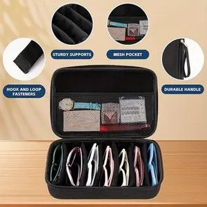 Eyeglass Storage Bag, Adjustable 6 Compartment Glasses Organizer, Portable Sunglasses Holder, Travel Sunscreen Case, Elegant Design