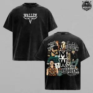 Wallen Raised On Waylon Graphic T Shirt, Vintage Acid Washed Oversized Tee, Country Music Streetwear Heavy Cotton Unisex Top, Whiskey Glasses Aesthetic Western Style Shirt, 2026 Tour Fan Gift