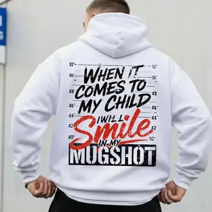 Funny Dad Gift – Unisex Hoodie, Cool Streetwear Outfit, Pullover Hoodie, Bold Parental Graphic, Protective Father Sweatshirt, Long Sleeve Pullover Shirt, When It Comes To My Child I’Ll Smile In My Mugshot