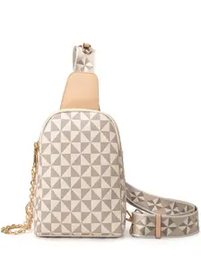 Women's Fashionable Geometric Pattern Crossbody Bag, Casual Versatile Zipper Shoulder Bag with Adjustable Strap, Trendy All-match Chest Bag for Daily Used, Fashionable Patterned Bag