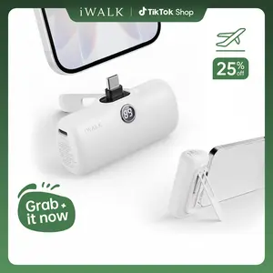 iWALK 20W PD Mini Portable Charger 5000mAh Fast Charge for iPhone17/16/Samsung25/24 with Foldable Stand & Dual USB-C Ports Compact Power Bank for Daily Carry - Plug