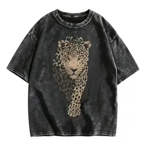 Vintage Washed Leopard Print T-Shirt, Bold Animal Graphic Tee, Black Cotton Streetwear Top, Edgy Jungle Quote Shirt，Washed Cotton Tee,funny graphic tee，summer graphic tees