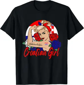 100%cotton Croatian Girl Croatia Woman Croats flag T-Shirt Top Vintage