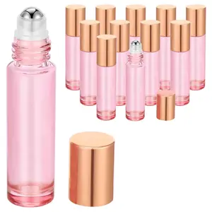 10 ml Rose Glass Roller Bottles for Essential Oils (with Extra Roller Balls, Labels, Opener, Funnels Essential Oil Roller Bottles for body oil perfume