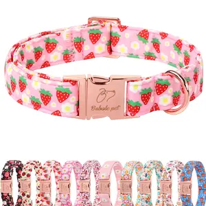 Babole Pet Strawberry Dog Collar with Metal Buckle for Small, Medium & Large Dogs, Adjustable Cotton Heavy Duty Puppy Girl Boy Accessory