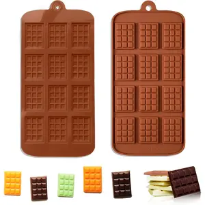 2 Pieces Silicone Break Apart Chocolate Moulds,Silicone Square Mold,Non-Stick Candy Chocolate Bar Mold,Reusable Candy Protein Silicone Chocolate Mold