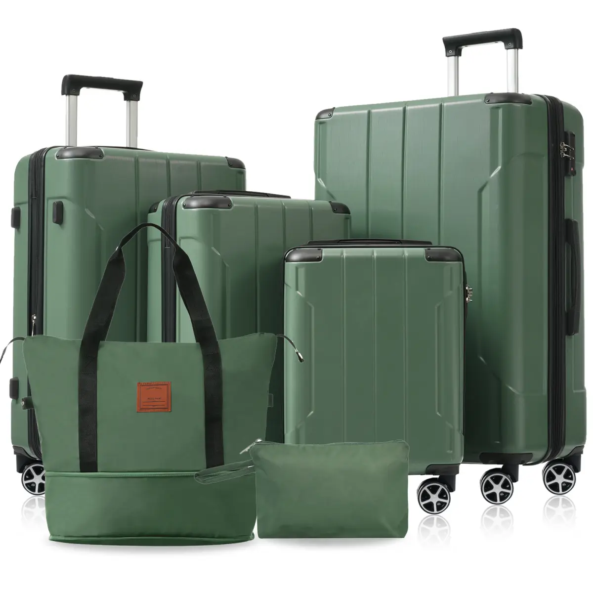 Hardshell Luggage Sets 6 Piece 16/20/24/28'', Suitcases with Wheels, Durable ABS Travel Suitcase with TSA Lock, Expandable Lightweight Suitcases Suitable for Travel and Going Out (Green)