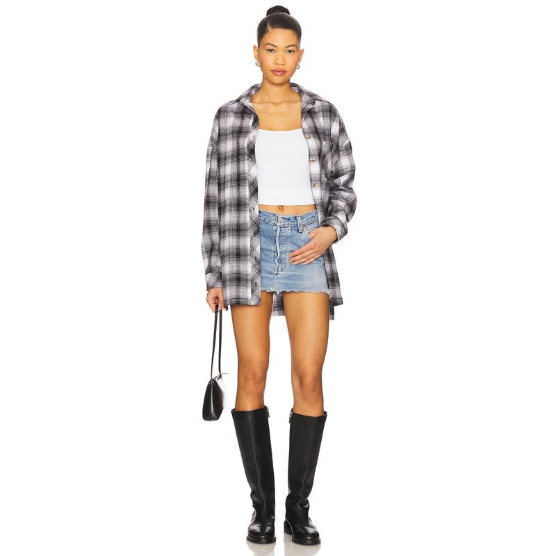 superdown Audriana Oversized Flannel Top in Green