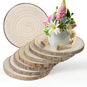 8-Pack  Slices 7-8 Inch  Centerpieces for Tables|Wooden Rounds with  Sanded & Bark- Slices | Round Wooden Discs for Crafts,DIY, Wedding Decor