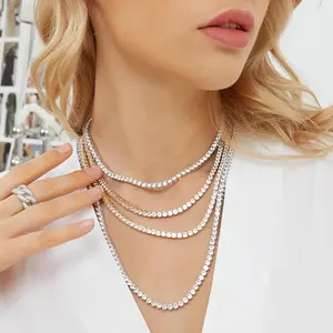 GEMSME 3-4MM CZ Tennis Necklace  4.0mm Round Cubic Zirconia Classic Tennis Necklace 16-24 Inches