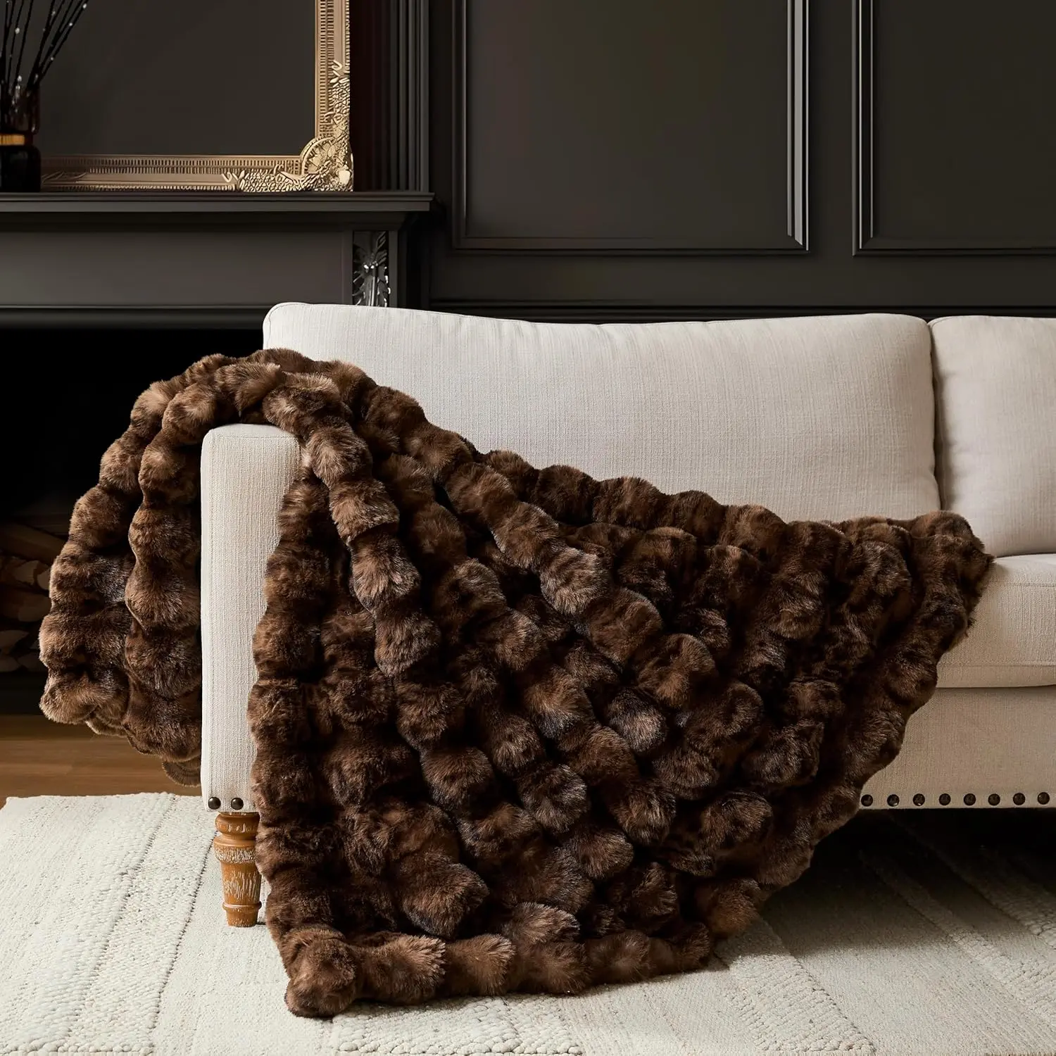 Leopard Print Bubble Throw Blanket, Luxury Faux    Plush Throw for Couch, Sofa and Bed, Soft Fluffy Fuzzy Cozy Blanket for Women, 50x60 inches, Coffee, 950 GSM