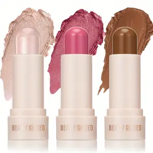 Beauty Glazed Multi-Active Makeup Stick - 3-in-1 blush bashful colors, Bronzer & Highlighter for Cheeks, Lips & Eyes, Waterproof & Brightening