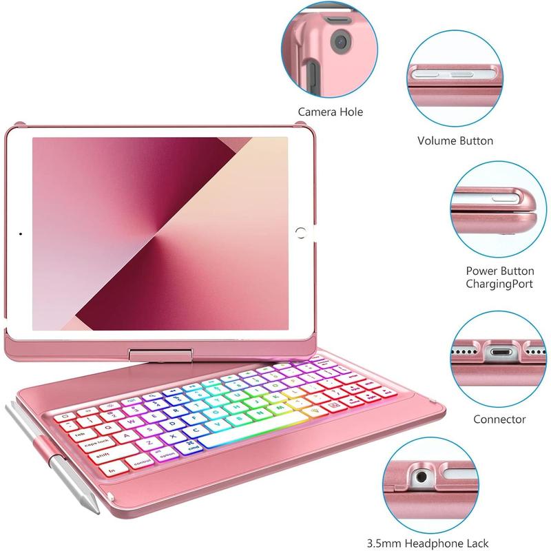(R) Keyboard Case Compatible with iPad 10.2 inch 9th Gen 2021,for iPad 8th Generation 2020, 7 Color Backlit 360 Rotatable  Detachable  Keyboard Cover Tablet Case