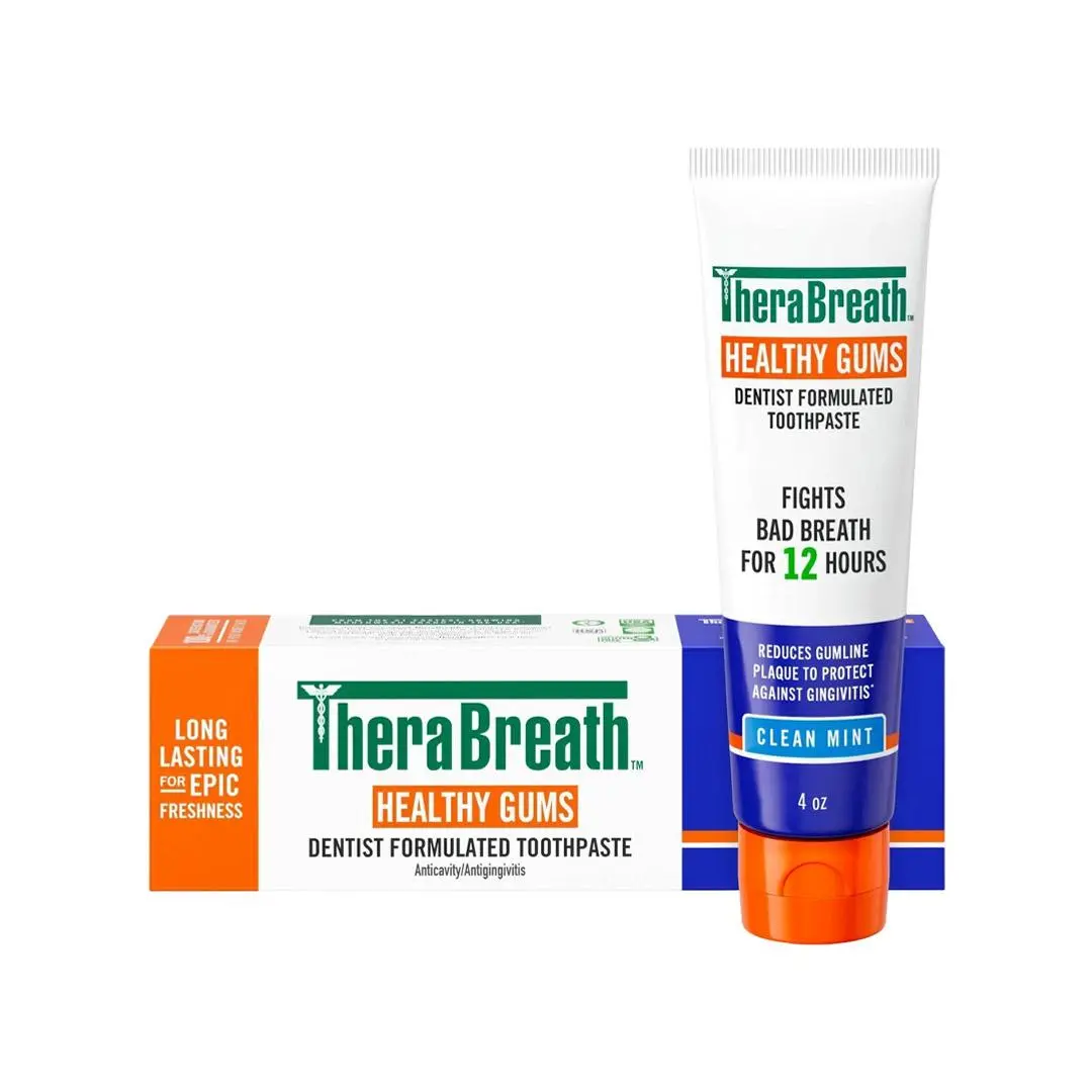 TheraBreath Healthy Gums Toothpaste, Clean Mint, 4 oz - Fights Bad Breath for 12H, Anticavity & Gingivitis Protection