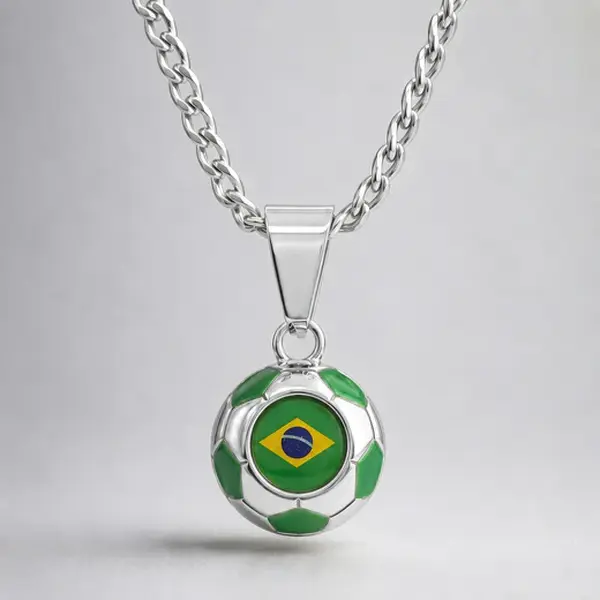 Brazil Soccer Necklace - 18K Gold Plated Soccer Ball Pendant, Soccer Fan Gift
