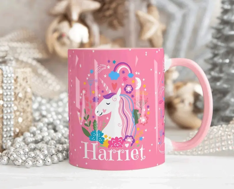 Cute Unicorn 11oz Accent Coffee Mug, Personalised Girl Mug, Custom Name Cup, Coffee Tea Cup Gift For Girl, Unicorn Gift, Daughter Birthday Gift