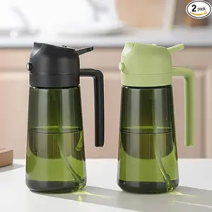 2-in-1 Oil Sprayer and Dispenser for Cooking 2 x 16 oz Pack Olive Green Glass Preserve Fresh Oil Suitable for Air Fryer Roasting Grilling Barbecue Salad Black Green - Bottle