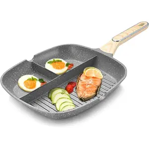 Nonstick Grill Pan, 3-in-1 Egg Pan 11 Inch Non Stick Skillet Pan, Heat Resistant Handle 3 Section Skillet Pancake Pan, Divided Pan Cooking Pan for Breakfast, Egg, Bacon and Burgers