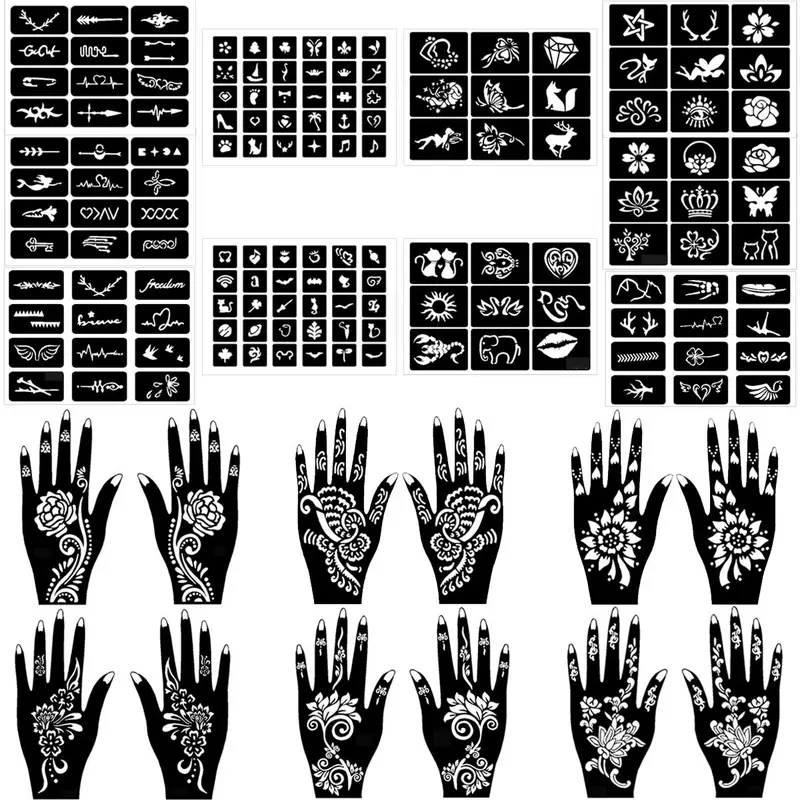 Mixed Pattern Design Tattoo Stencil, 22pcs/set Creative Henna Stencil, Henna Tattoo Stencils for Women & Girls, Body Art Stencils for Festival