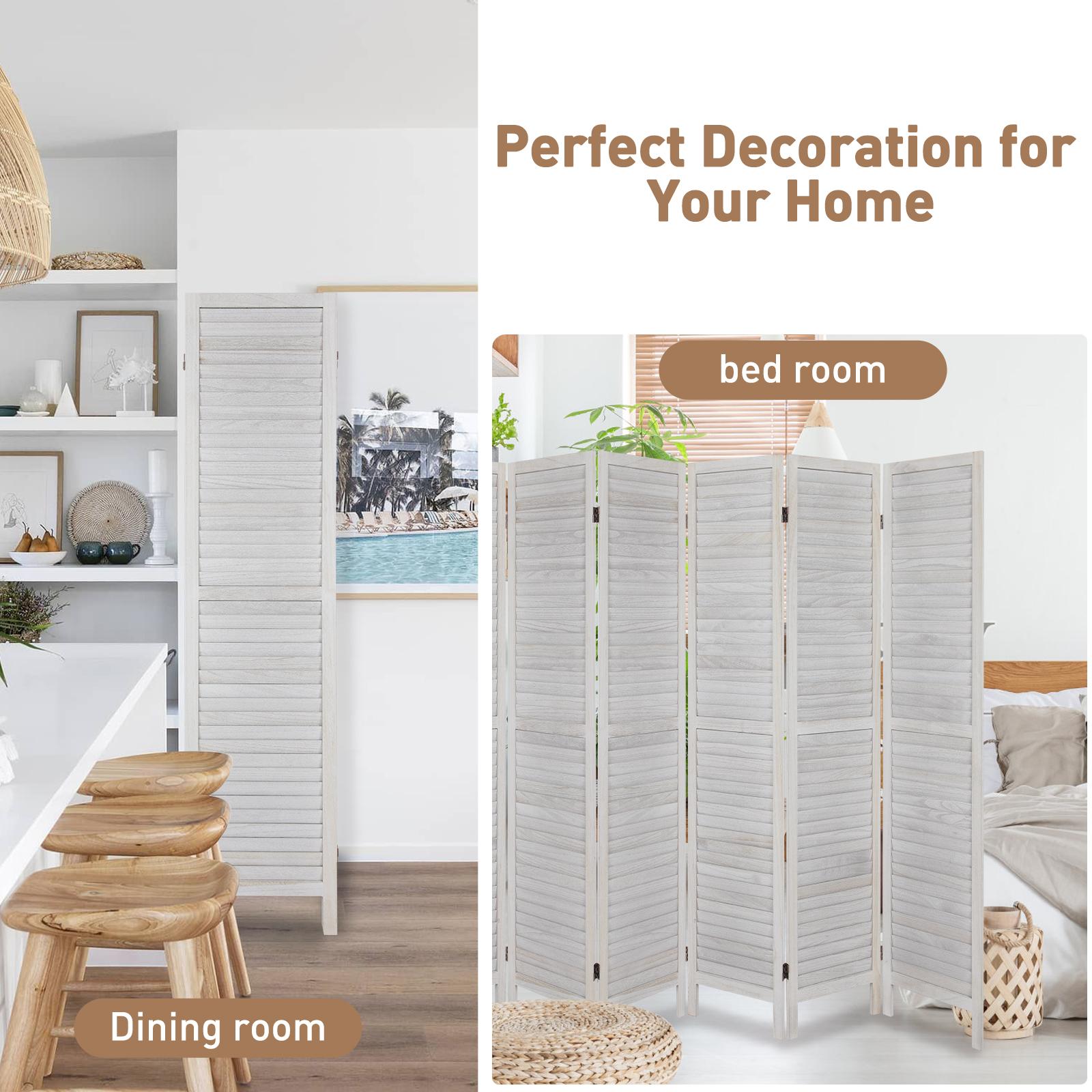 Fionafurn8PanelRoomDivider-FoldingPartitionPrivacyScreen,67"TallLouveredWoodWhiteDividerforHomeBedroomLivingRoomApartmentDorm,PortableFreestandingWallSeparator,NoAssemblyNeeded,360°Hinges,Light&AirFlow