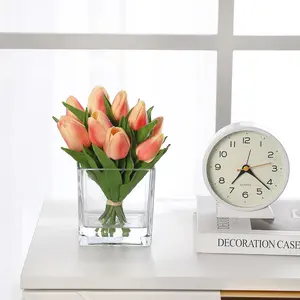 12 Pcs Artificial Tulip Stems, Real Touch Pink Faux Tulips Flowers Arrangement for Vase, Home Table Centerpiece, Office Desk & Wedding Decor (Orange)