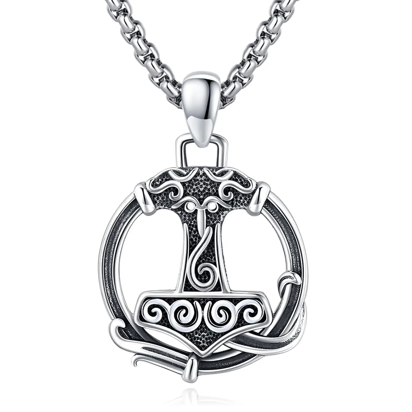 DRINSPER 925 Sterling Silver Mjolnir Thor's Hammer Pendant, Retro Viking Mythology Ethnic Piece by Dwarven Brothers, Unisex Adjustable Anti-Tarnishing Necklace Chain (22 inches), 12 Months Anti-Tarnish Assurance, 1x Jewelry Box for Daily Wear