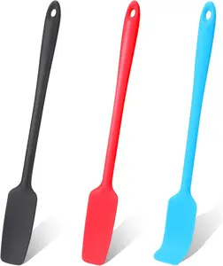 3 Pcs Silicone Jar Spatulas with Long Handle, Jam Spreader Rubber Spatula Heat Resistant Non-Stick Silicone Scraper Small Spatulas for Baking and Cake Icing Kitchen Use, 3 Color MOZEAT LENS