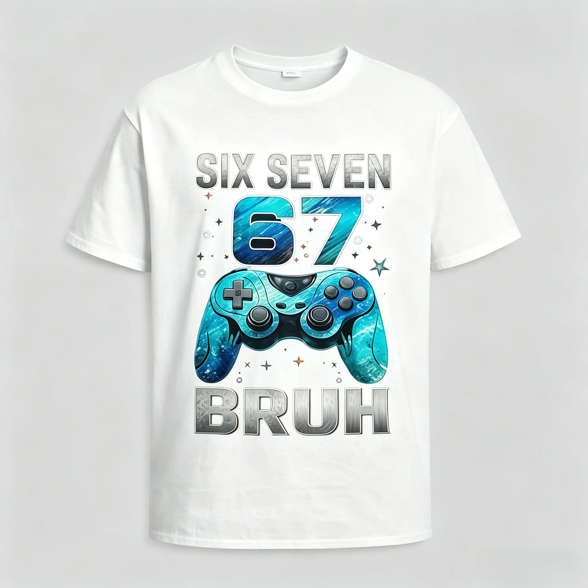 Six Seven 67 Bruh Gaming Controller Graphic T-Shirt, Viral Gen Z Slang Gamer Tee for Boys & Teens, Cool Retro Video Game Streetwear Short Sleeve Top, Trendy Birthday Gift for Young Gamers & Streamers