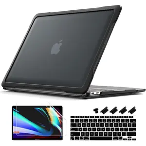 Batianda Protection Case for MacBook 13 inch 2021 2020 Release Model A2337 M1 Chip A2179 A1932 2019 Matte Carbon Fiber Edges Shockproof with Keyboard Cover Screen Protector,Black
