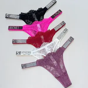 3PCS Mix Random Sexy Rhindiamonds Thongs Sexy Dating LOVE Thongs - Women's Fitness Exercise Hip Lift Low Waist High Slit Fashion T-Pants, Comfortable Breathable Underwears Panties