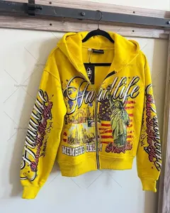 Trendy Hip-Hop Y2K Streetwear American Retro Letter Hooded Cardigan Printed Loose Sports Harajuku Style Sweatshirt Fabric Fleece Unisex Oversized Fit Soft Fleece Fabric casual essential selling  y2k