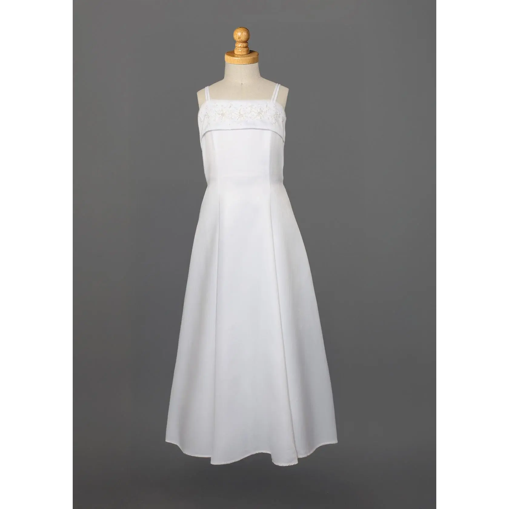 Satin A-Line Communion Dress w/ Hand Beaded Embellishments