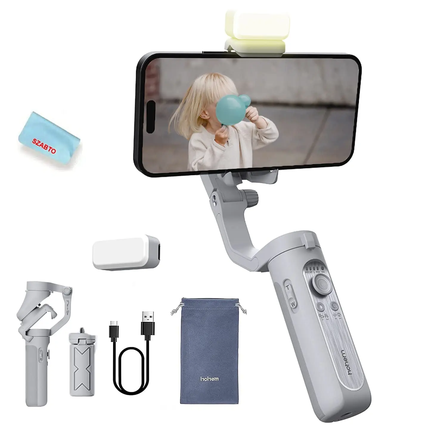 TM-0014 Hohem iSteady 3-Axis Smartphone Gimbal Stabilizer with Fill Light, Selfie Accessory for Mobile Phones