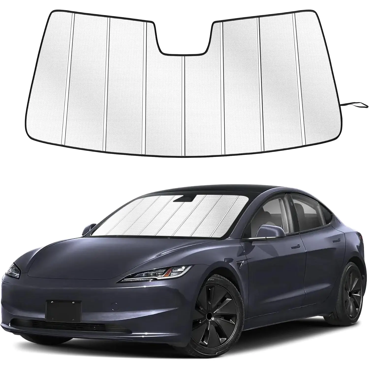 Custom Fit Windshield Sun Shade for Tesla Model 3 2024-2026 - 6-Layer High-Density Foam UV Blocker, Accordion Folding, Full Coverage, Reinforced Edges Car Exterior Accessory